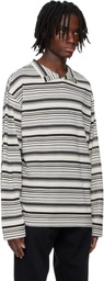 System Black High Neck Striped Polo