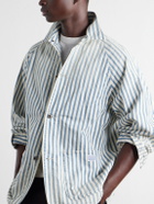 KAPITAL - Logo-Appliquéd Striped Cotton-Twill Overshirt - Blue