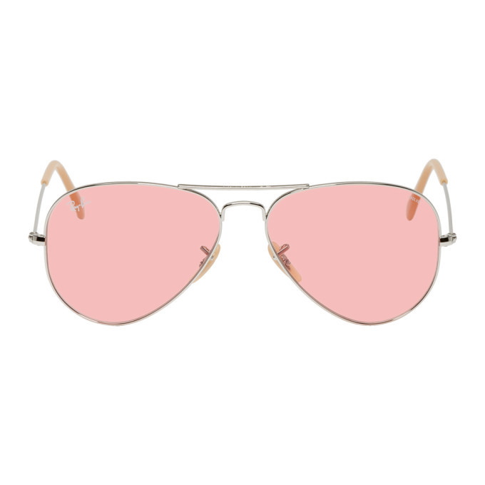 Photo: Ray-Ban Silver and Pink Aviator Sunglasses