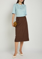 Tory Burch Distressed Silk-blend Polo top Light Blue