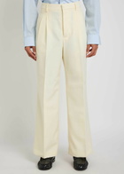 Ami Paris Pleated Wide-leg Wool Trousers Cream