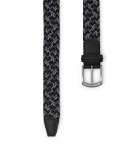 Anderson's - 3.5 Navy Leather-Trimmed Woven Elastic Belt - Blue