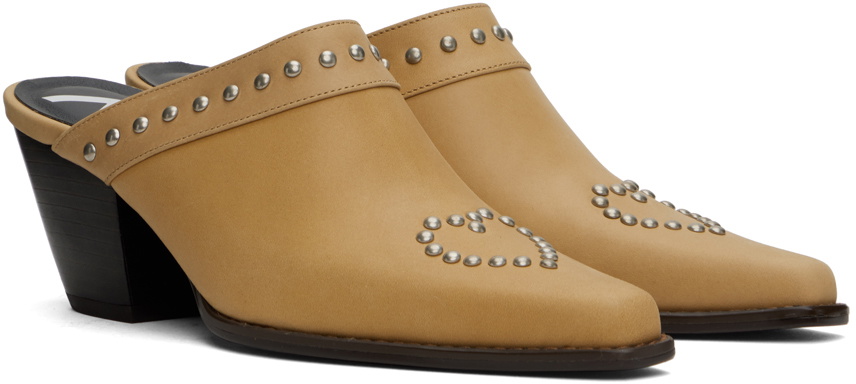 [OPEN YY] / ☆ 24FW HEART STUD WESTERN MULES / BEIGE OPEN YY Beige Heart Stud Western Mules OPEN YY