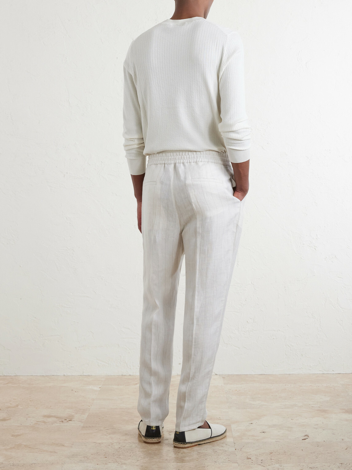 Brunello Cucinelli - Straight-Leg Pinstriped Pleated Linen Trousers - White
