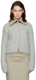 AMOMENTO Gray Shaggy Cropped Cardigan