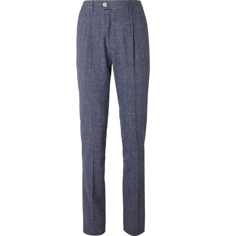 Photo: Brunello Cucinelli - Tapered Pleated Prince of Wales Checked Wool-Blend Suit Trousers - Blue