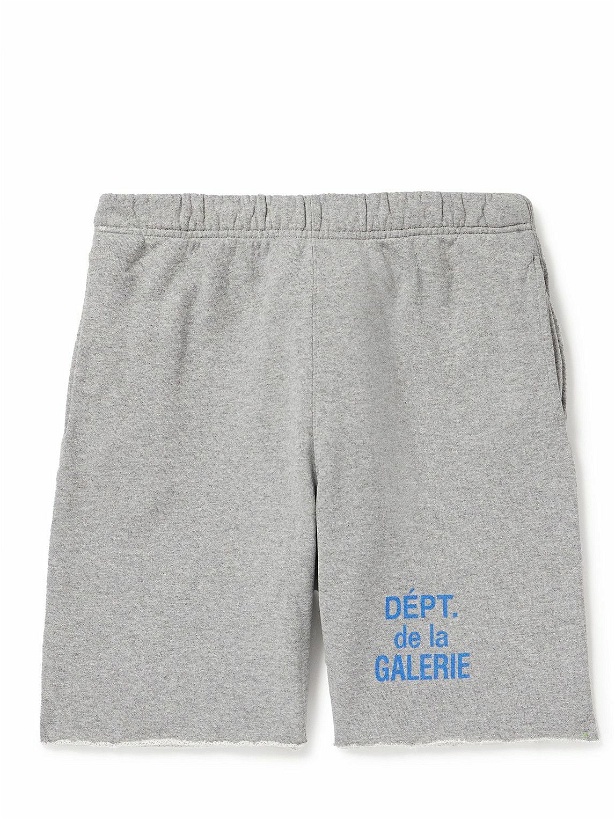 Photo: Gallery Dept. - Straight-Leg Logo-Print Frayed Cotton-Jersey Drawstring Shorts - Gray