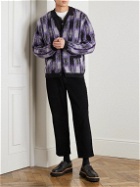 Beams Plus - Checked Jacquard-Knit Cardigan - Purple