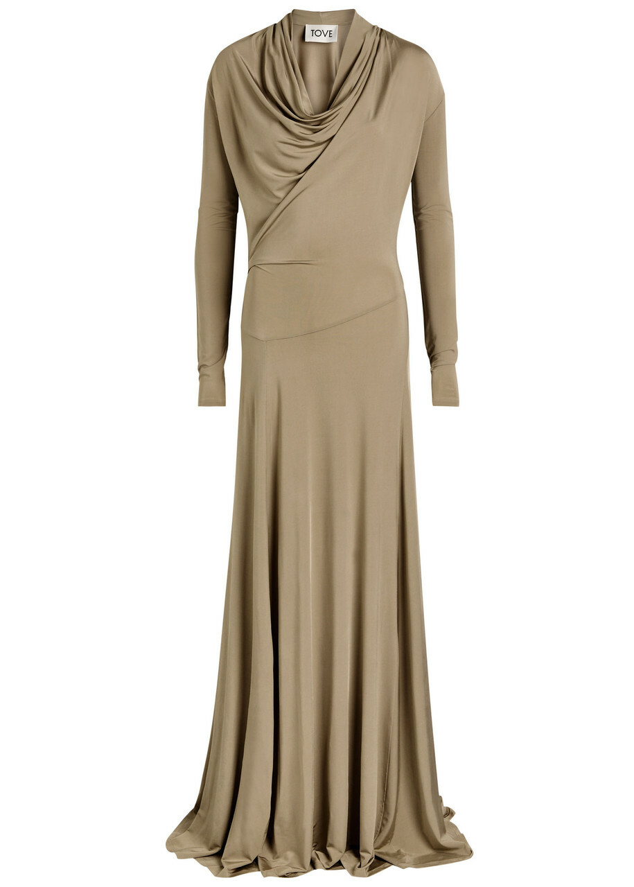 Tove Vevina Draped Stretch-jersey Maxi Dress Khaki