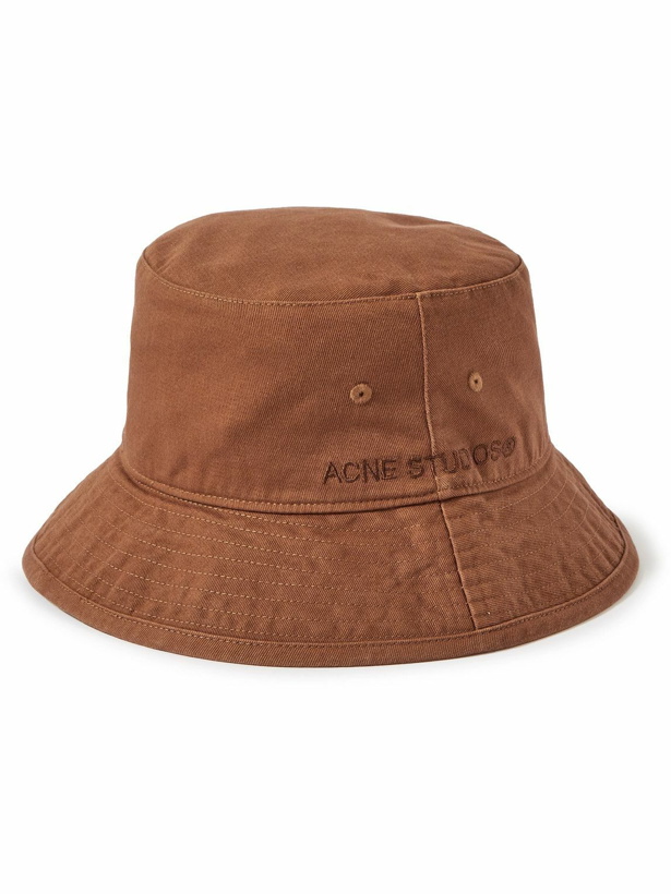 Photo: Acne Studios - Brimmo Logo-Embroidered Cotton-Twill Bucket Hat - Brown