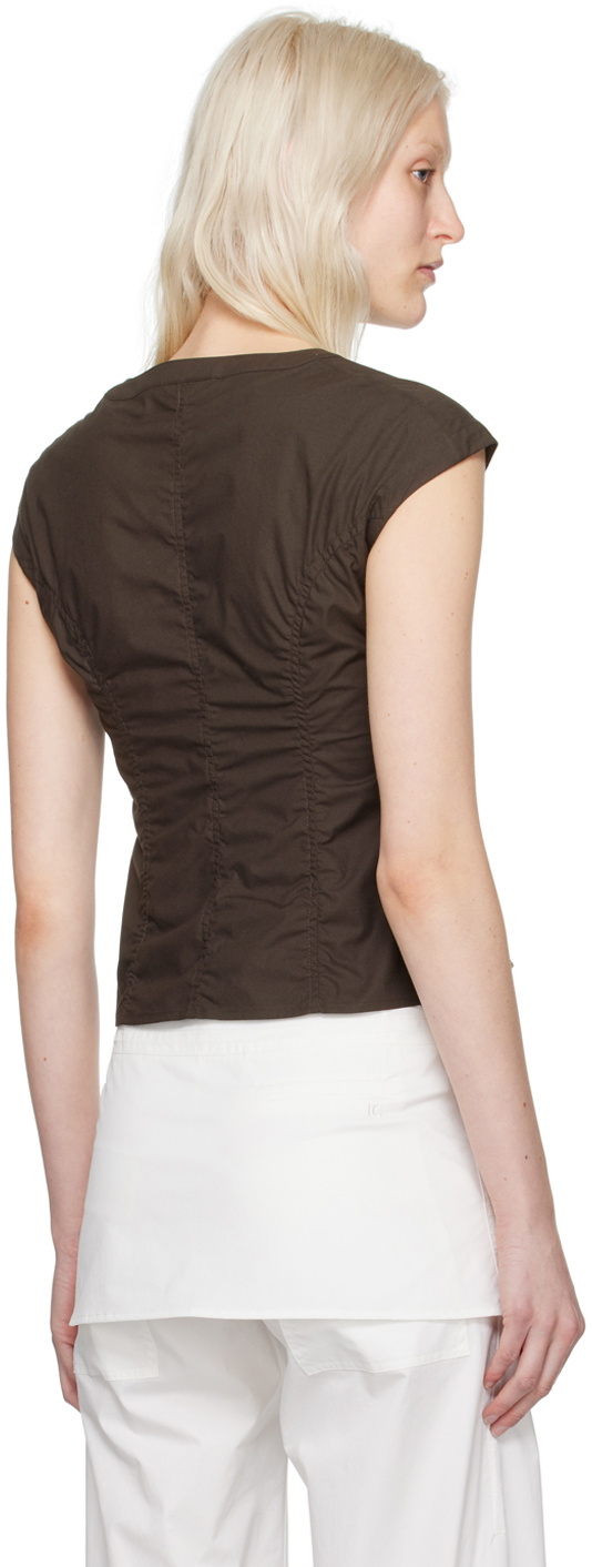 LOW CLASSIC CAP SLEEVE SHIRT ダークブラウン LOW CLASSIC Brown Cap Sleeve Blouse Low Classic