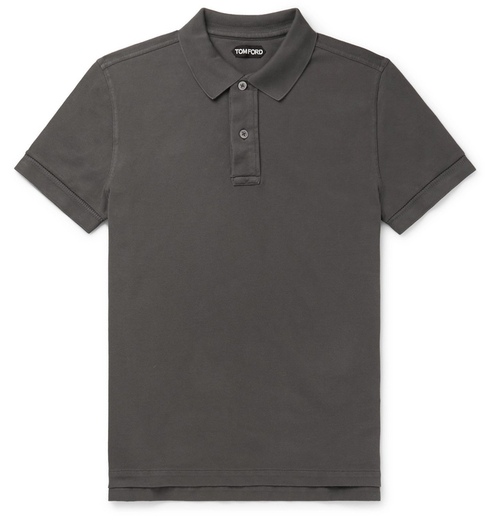 Photo: TOM FORD - Slim-Fit Garment-Dyed Cotton-Piqué Polo Shirt - Gray