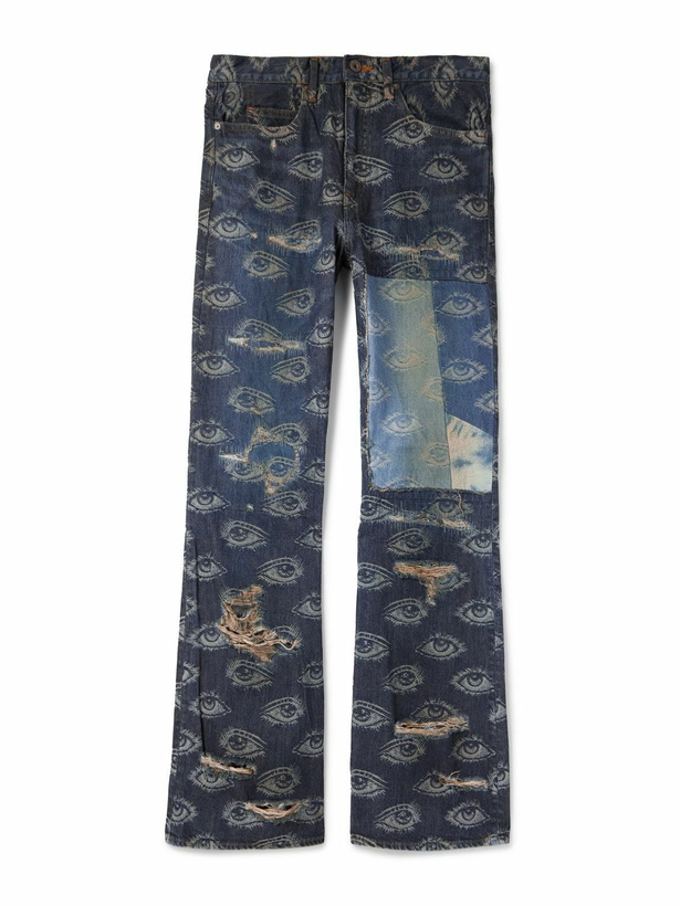 Photo: KAPITAL - Speakeasy Slim-Fit Flared Printed Distressed Jeans - Blue