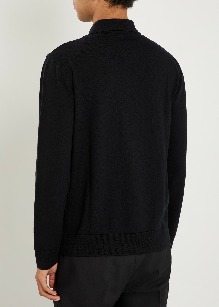 Valentino Garavani Vlogo-intarsia Wool Polo Jumper Black And White