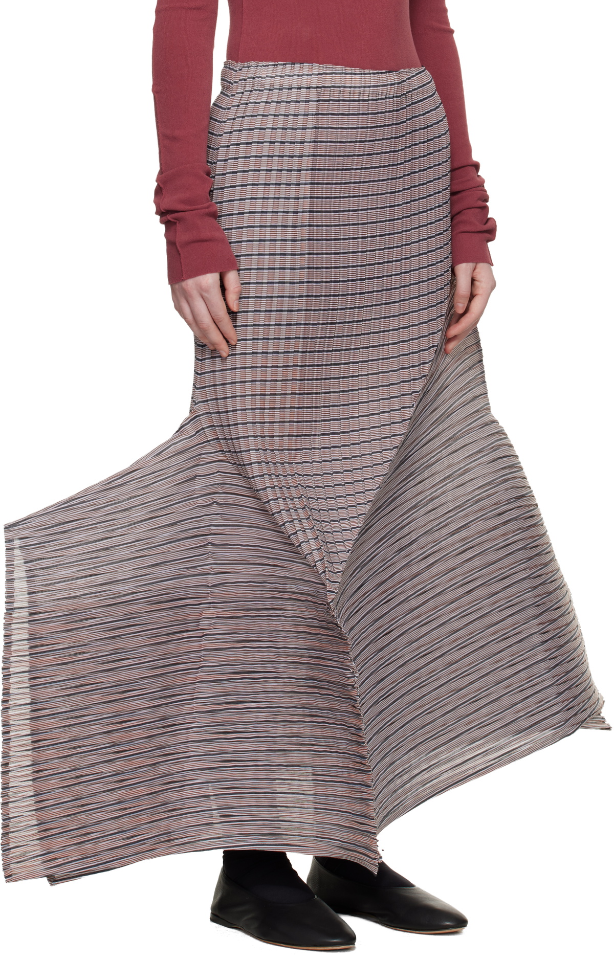 ISSEY MIYAKE Black & Brown Generic Stripes Machine Pleats Midi Skirt