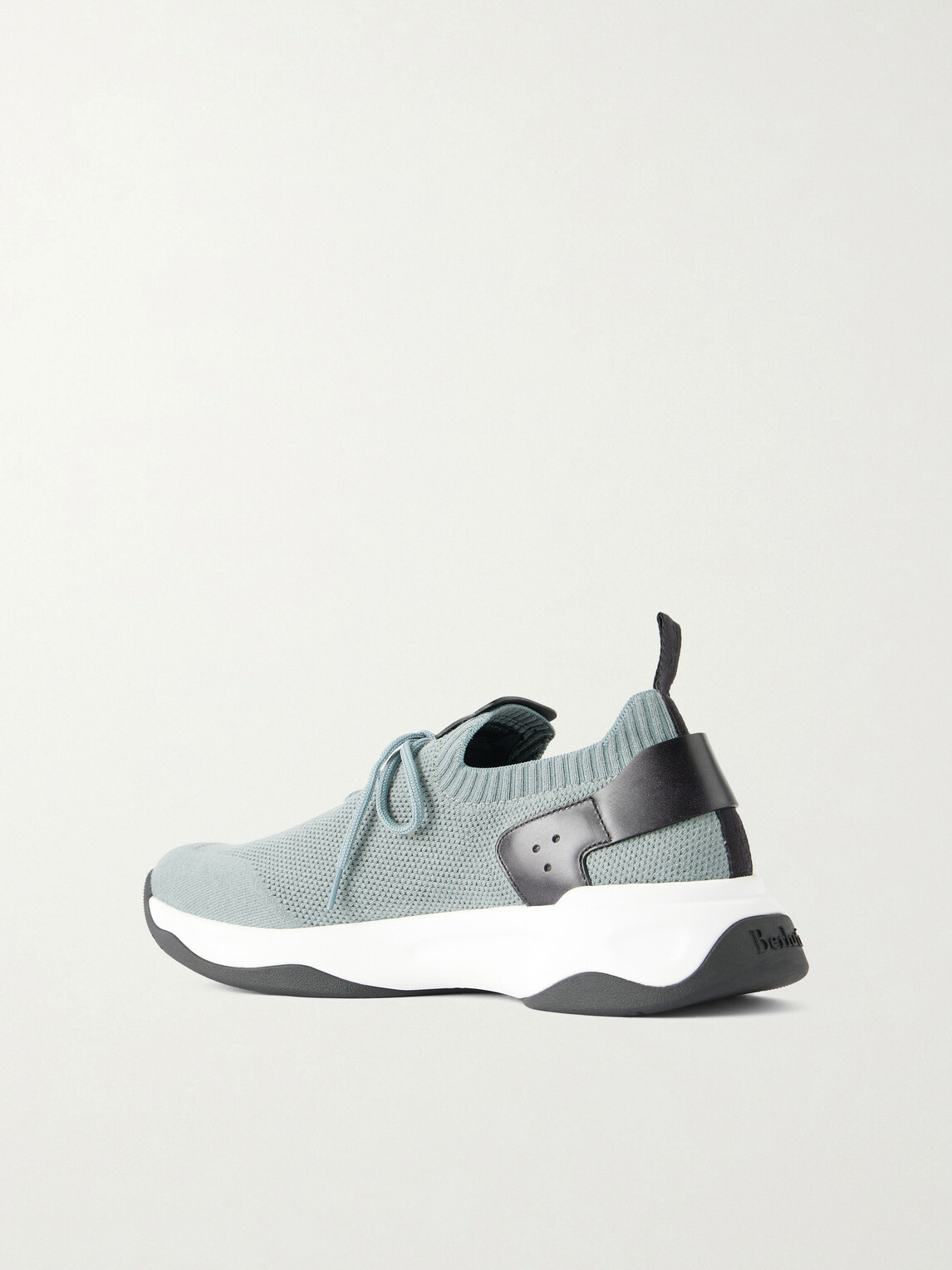 Berluti - Shadow Leather-Trimmed Stretch-Knit Sneakers - Blue