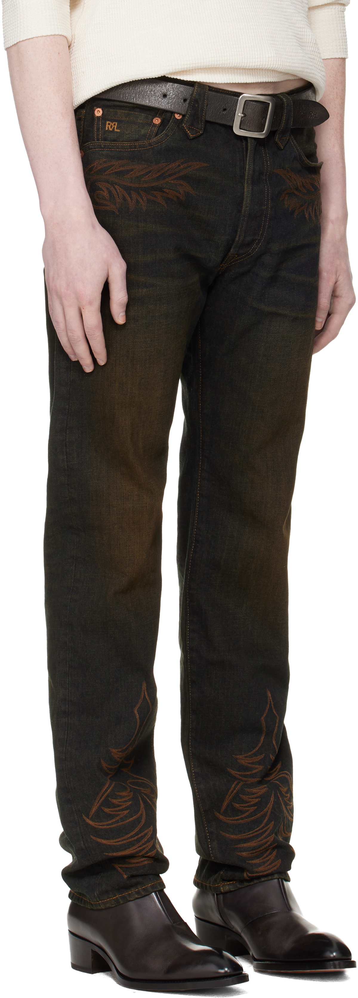 RRL Navy Western Straight Leg Jeans