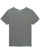 SAINT LAURENT - Slim-Fit Striped Stretch Linen and Cotton-Blend Jersey T-Shirt - Black