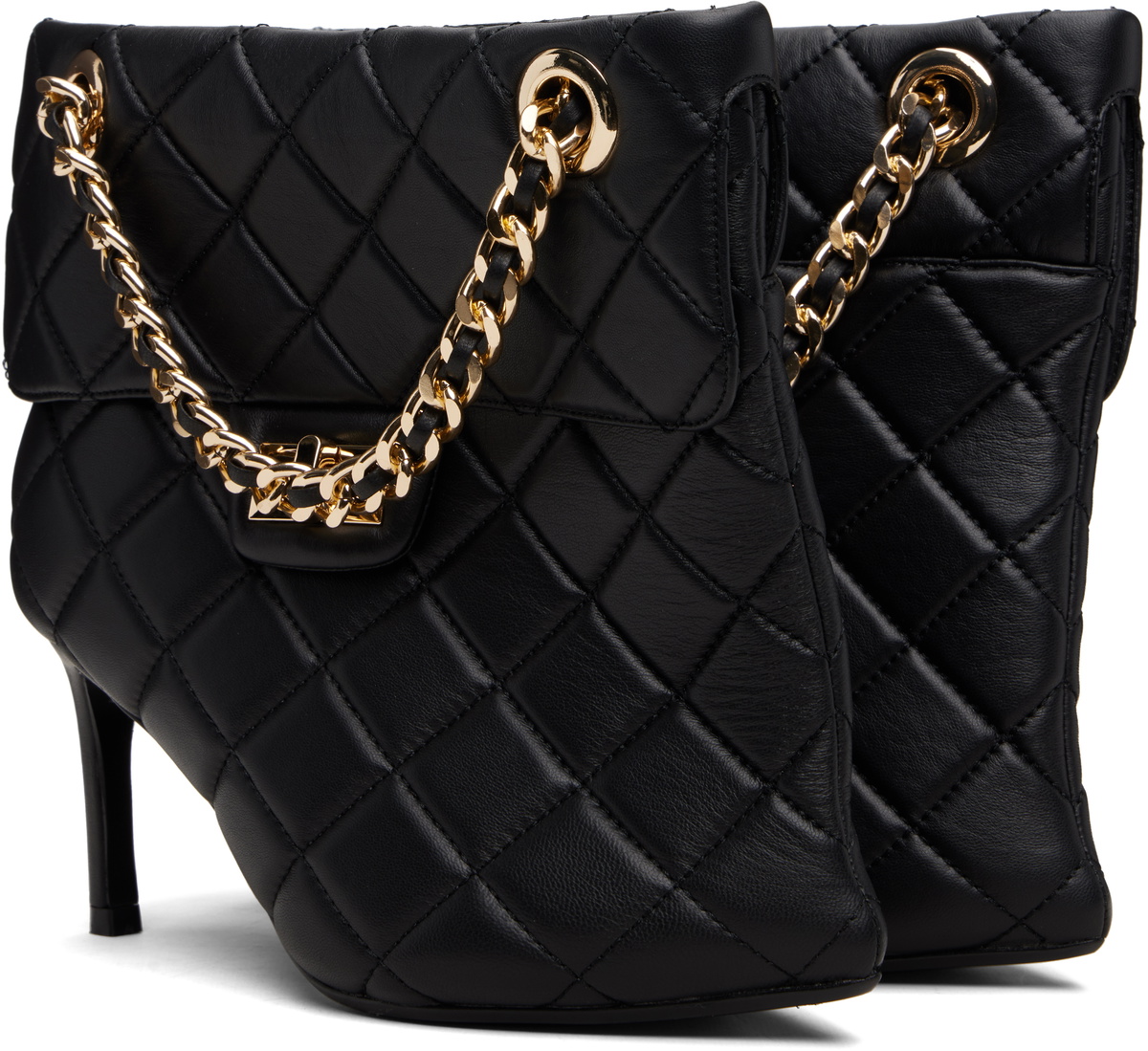 Maison MIHARA YASUHIRO Black Quilted Bag Detail Pin Heel Short Boots