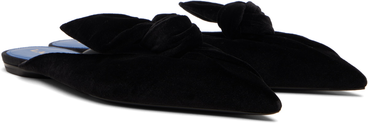 Lanvin Black Midnight Step Velvet Bow Mule Flats