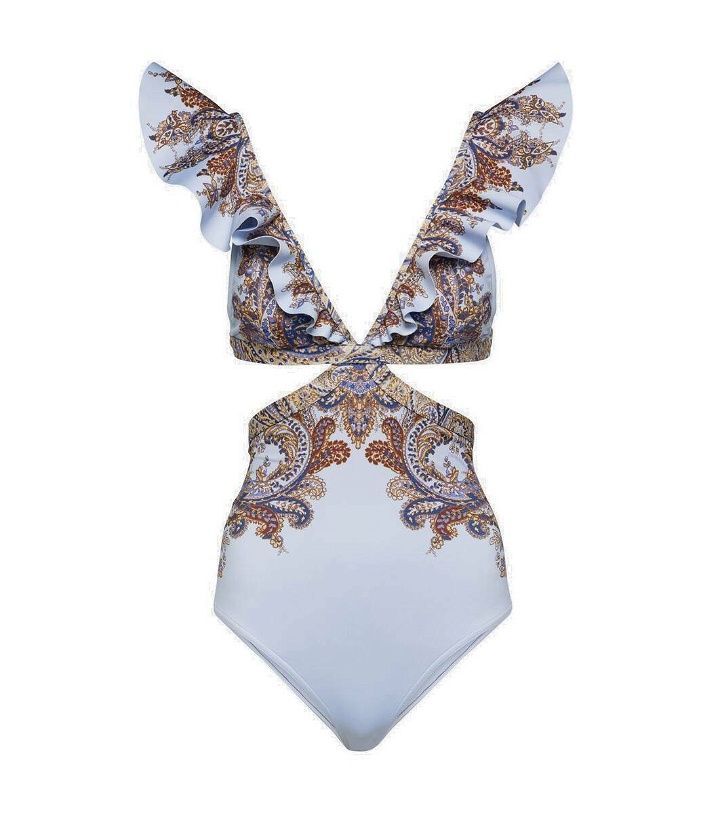 Photo: Zimmermann Ottie Ruffle cutout paisley swimsuit