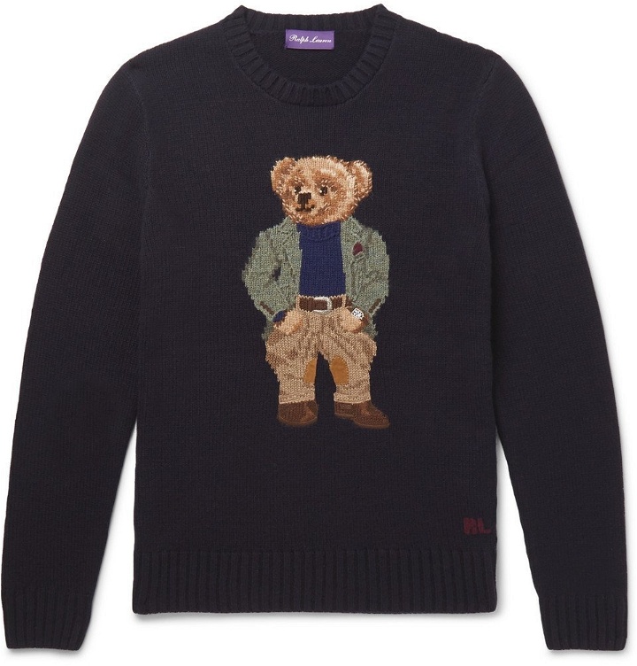 Photo: Ralph Lauren Purple Label - Bear-Intarsia Cashmere Sweater - Navy