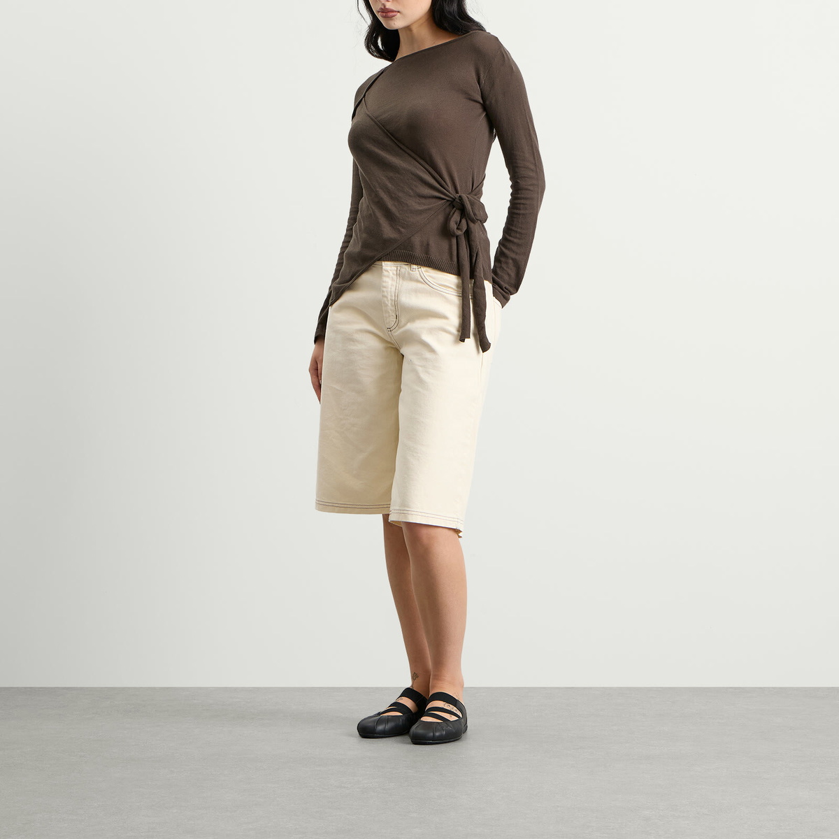 Damson Madder Women's Hannie Sheer Tie Jumper in Khaki