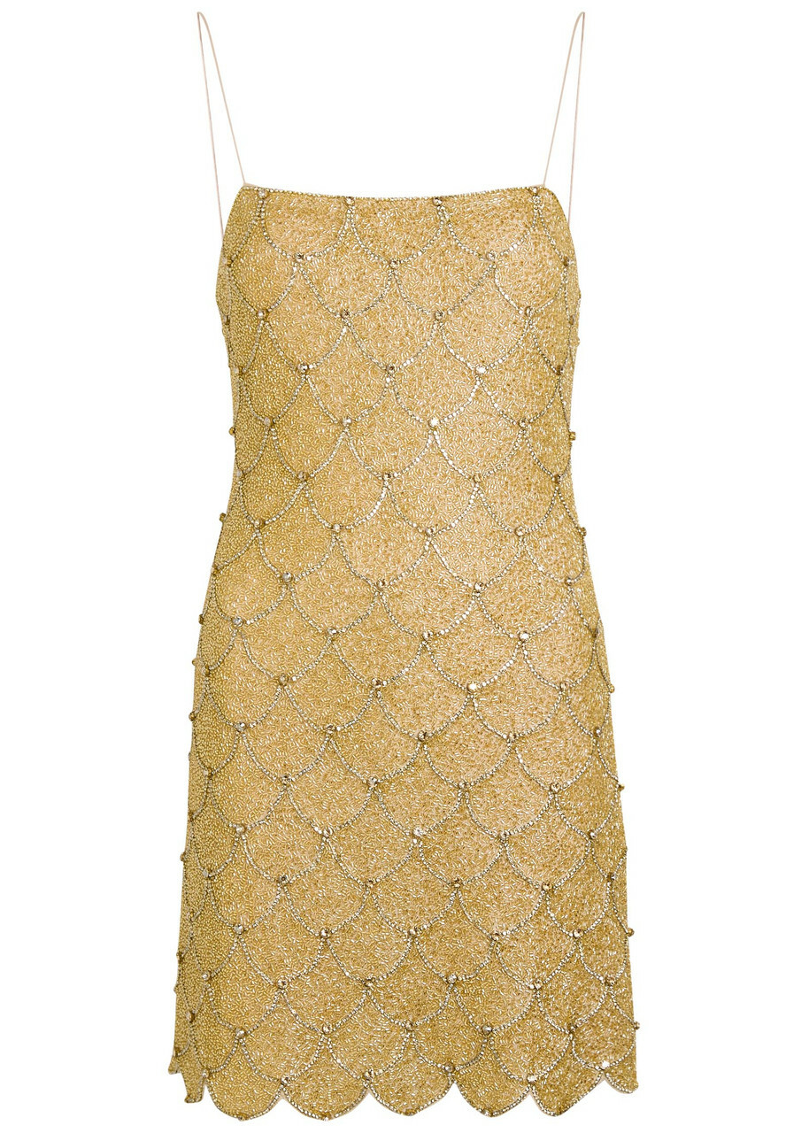 Alice + Olivia Nina Scalloped Embellished Mini Dress Gold