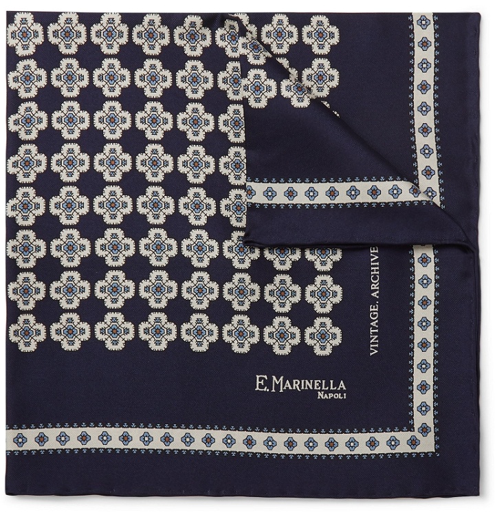 Photo: E.MARINELLA - 1940 Archive Printed Silk-Twill Pocket Square - Blue