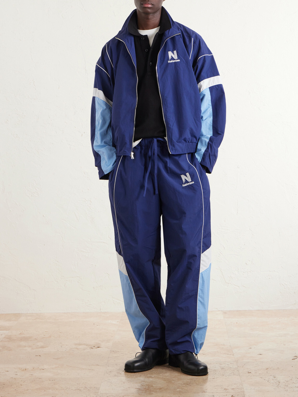 NAHMIAS - Logo-Embroidered Striped Nylon Jacket - Blue