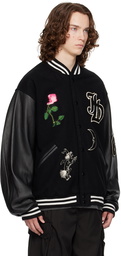 JieDa Black SKOOKUM Edition Stadium Leather Bomber Jacket