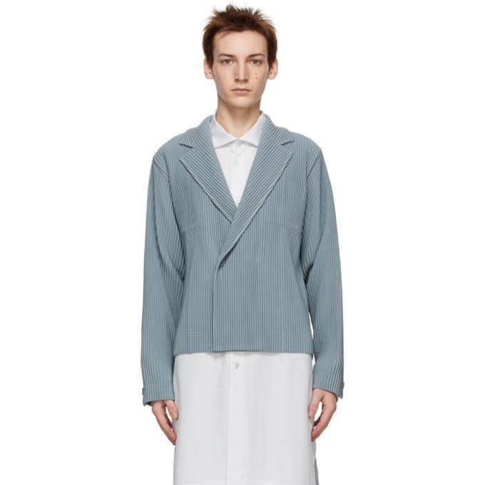Photo: Homme Plisse Issey Miyake Grey Tailored Pleats Double-Breasted Blazer