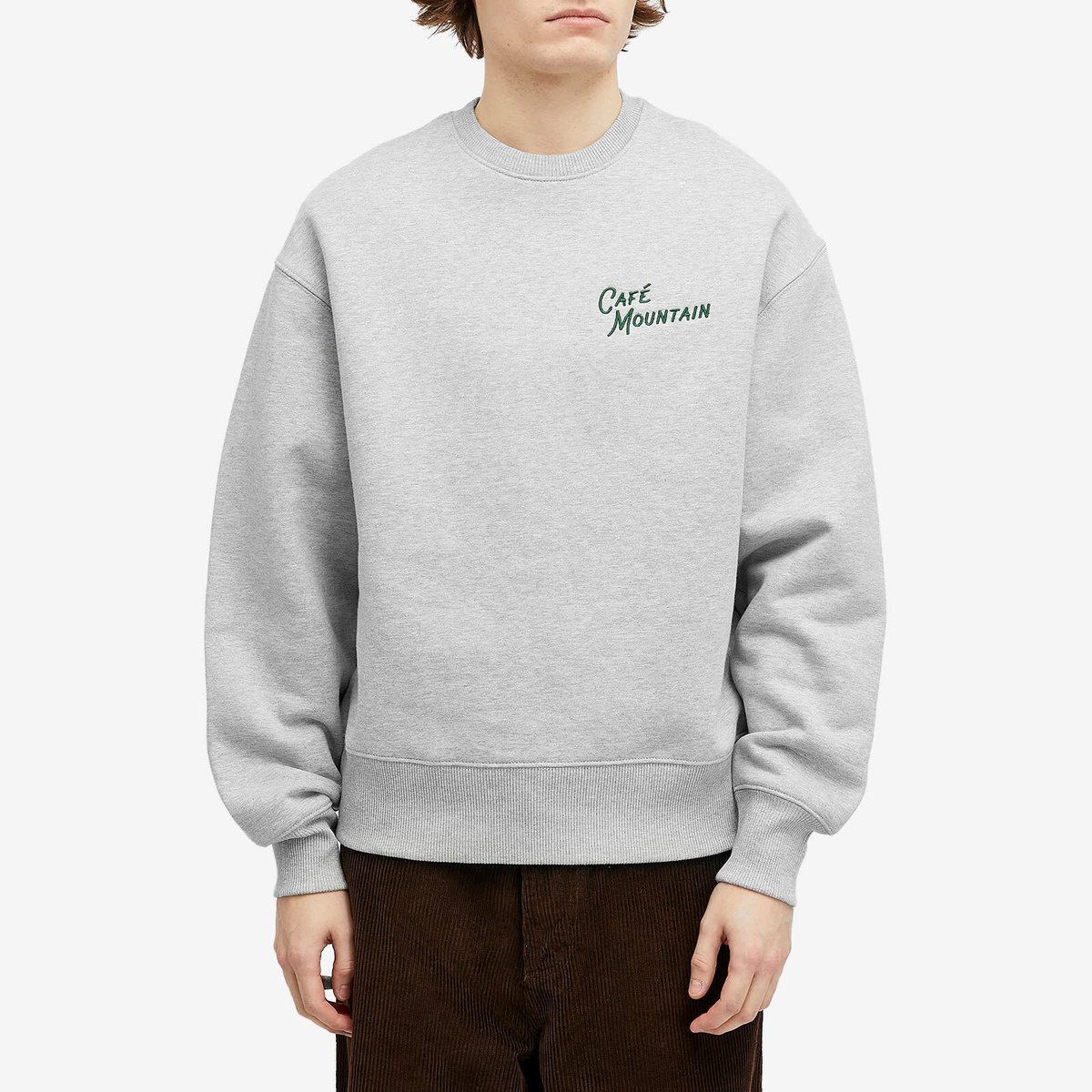 Café Mountain Men's Embroidered Script Crew Sweatshirt in Grey