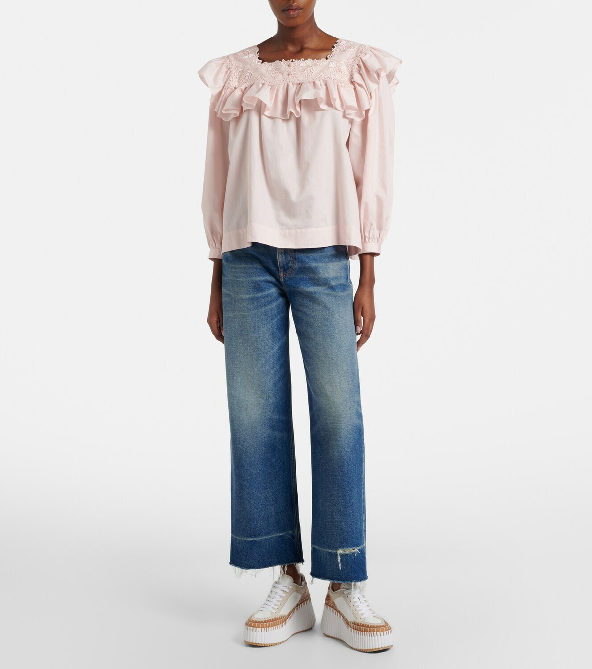 Chloé Nama leather-trimmed platform sneakers