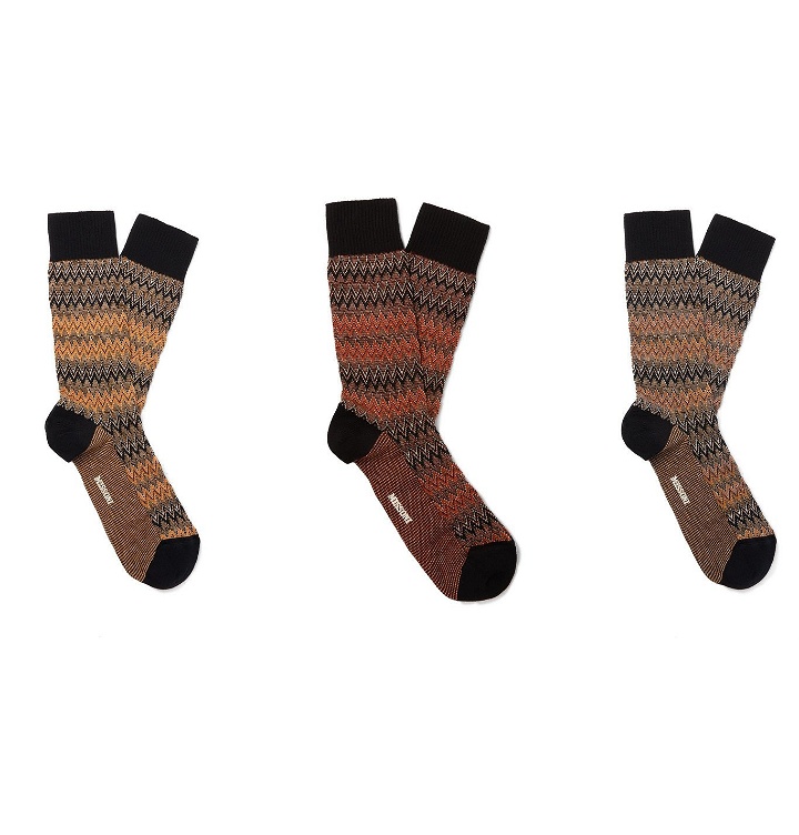 Photo: Missoni - Three-Pack Crochet-Knit Cotton-Blend Socks - Orange