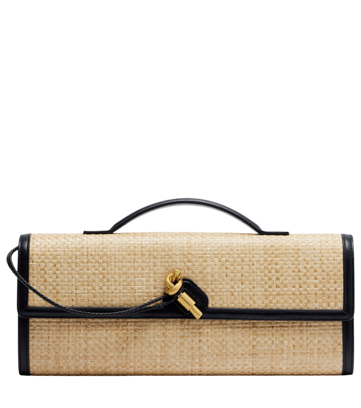 Photo: Bottega Veneta Andiamo leather-trimmed raffia clutch