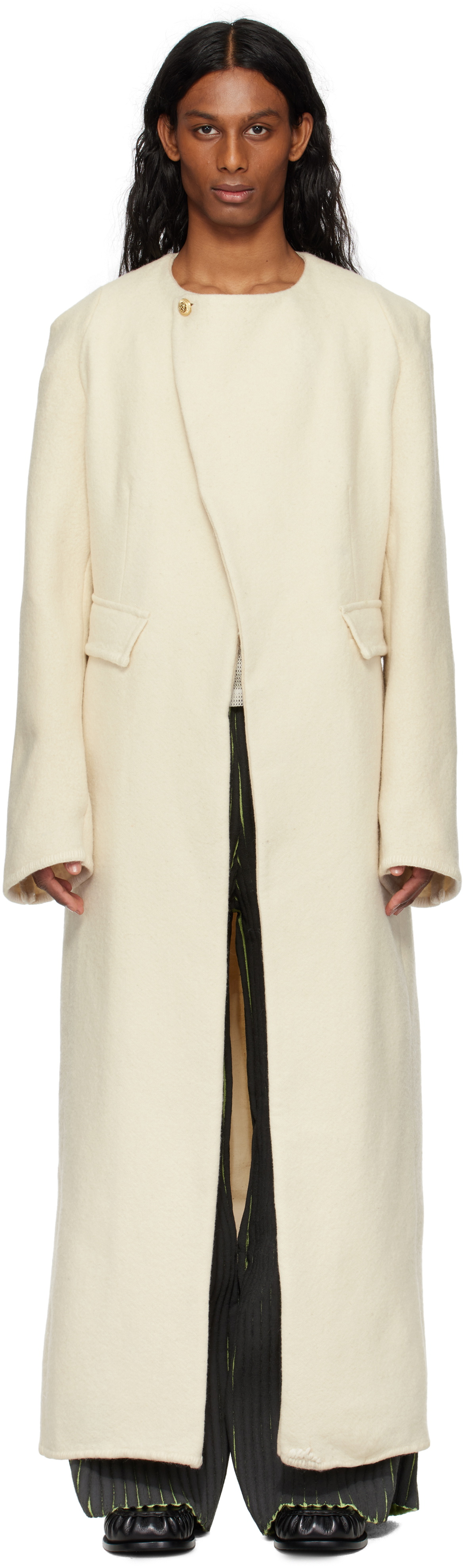 Stanley Raffington Off-White Collarless Coat