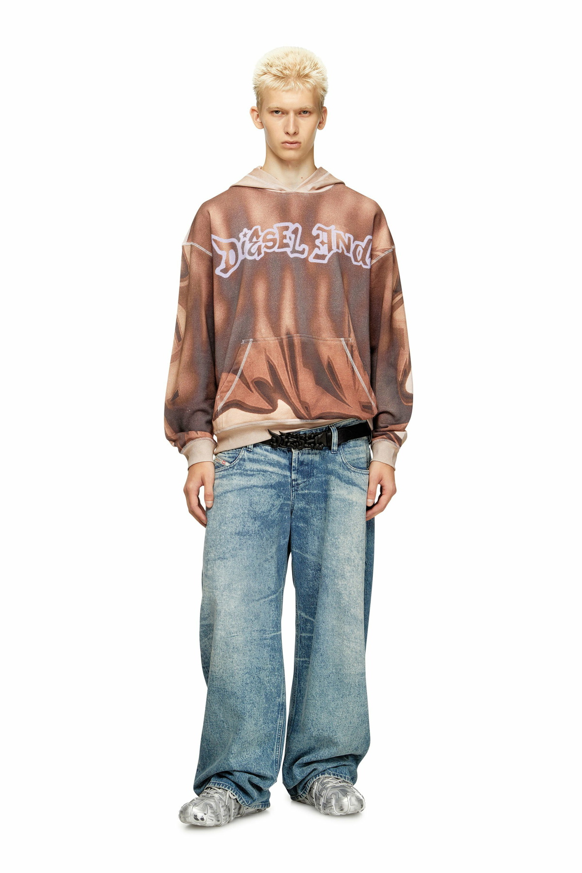 Diesel Hoodie with graffiti print - Sweaters Mens in Brown