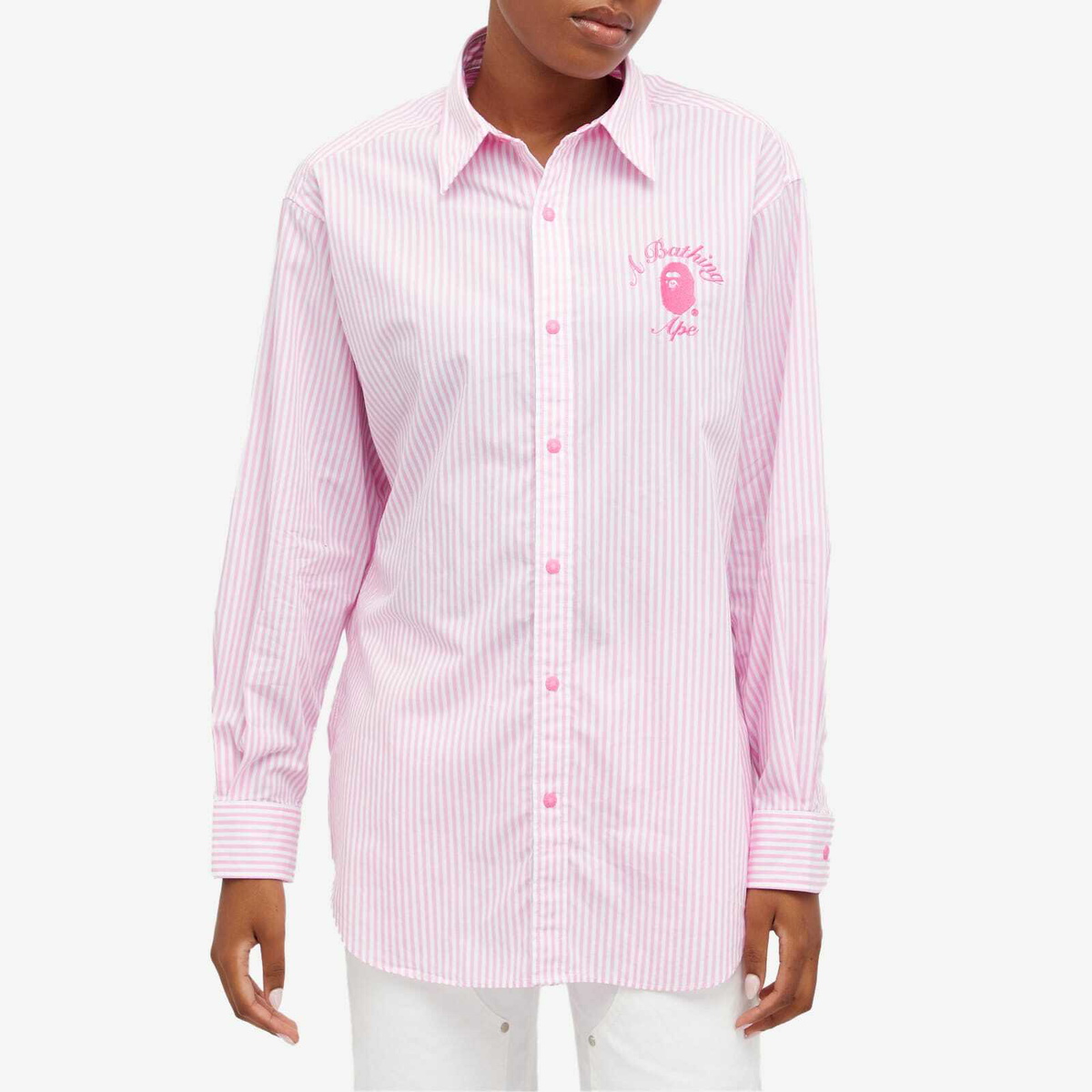 A Bathing Ape Women's College Stripe Shirt in Pink