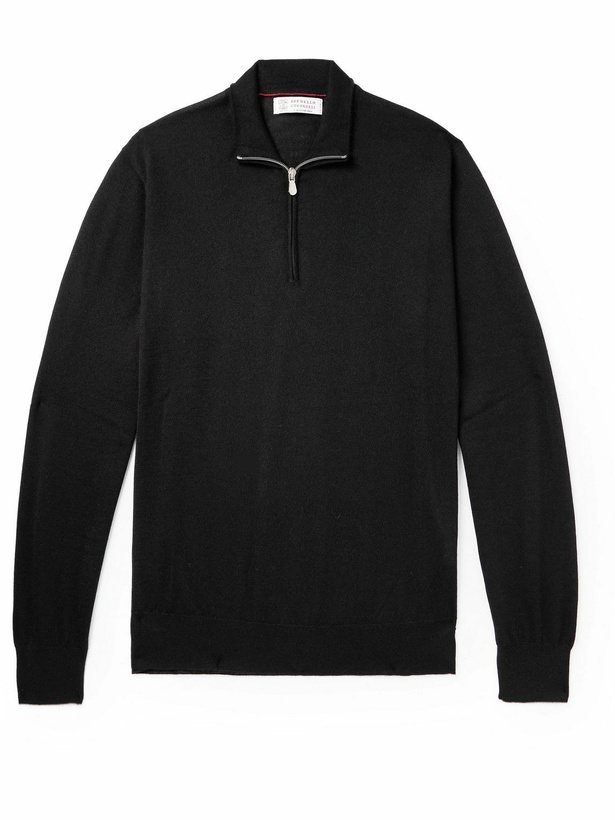 Photo: Brunello Cucinelli - Cashmere and Silk-Blend Half-Zip Sweater - Black