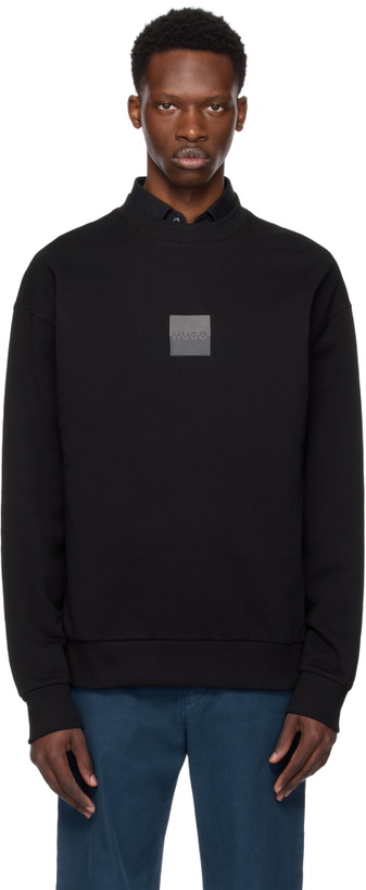 Photo: Hugo Black Cotton Terry Split Logo Sweatshirt