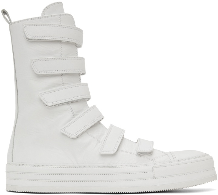 Photo: Ann Demeulemeester White Leather Velcro High-Top Sneakers