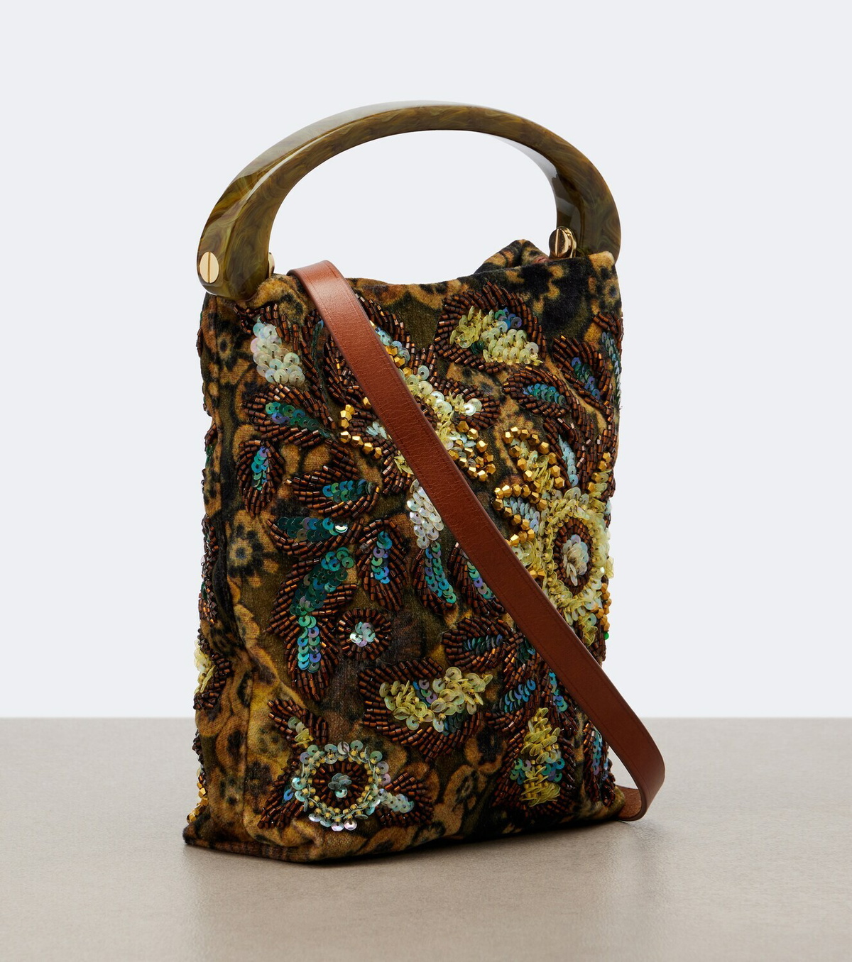 Dries Van Noten Embellished floral jacquard top-handle bag