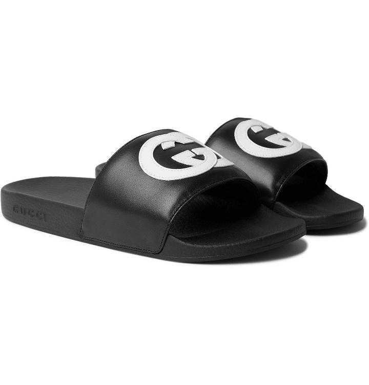 Photo: GUCCI - Logo-Appliquéd Leather Slides - Black