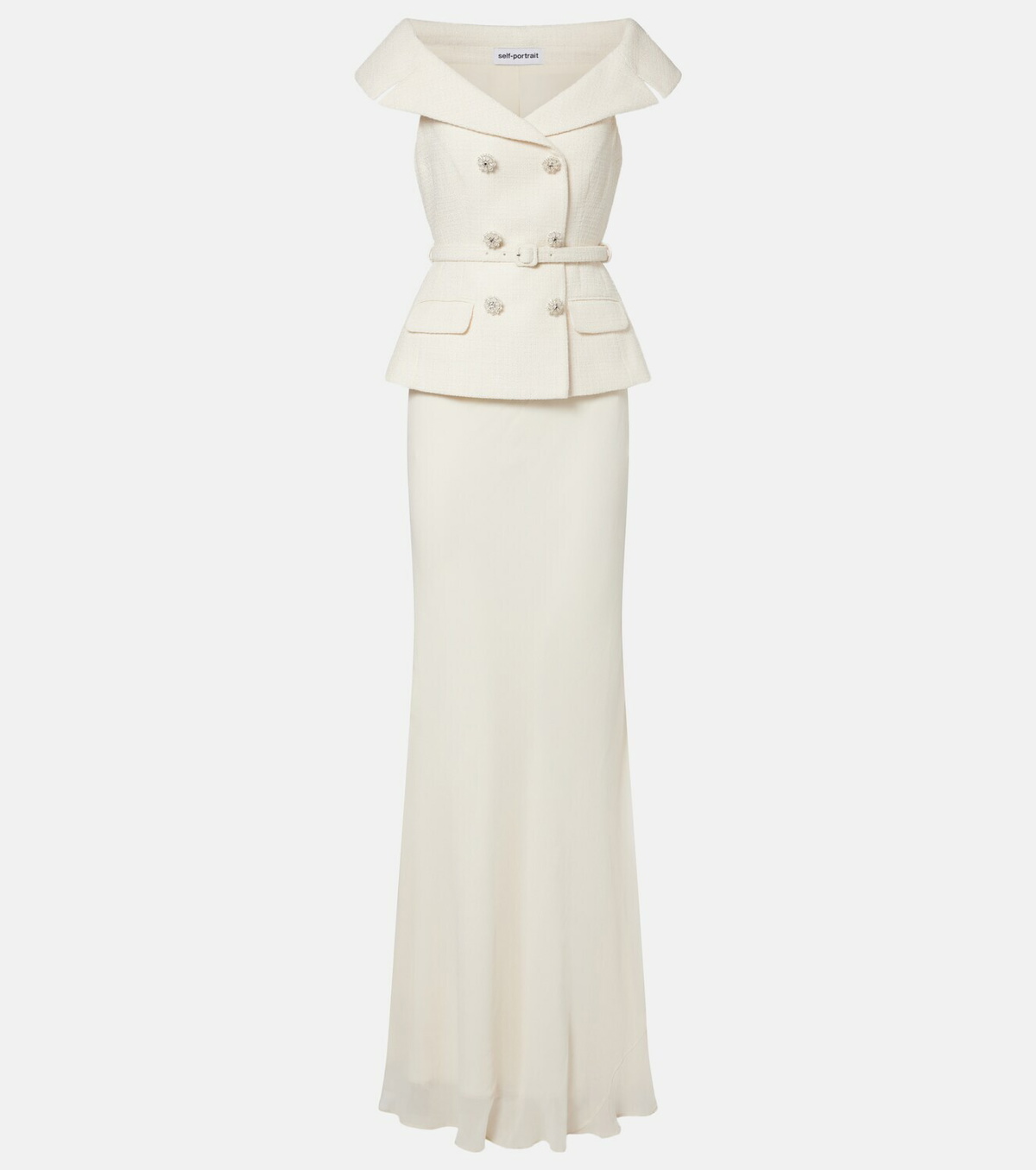 Self-Portrait Bouclé peplum and georgette gown