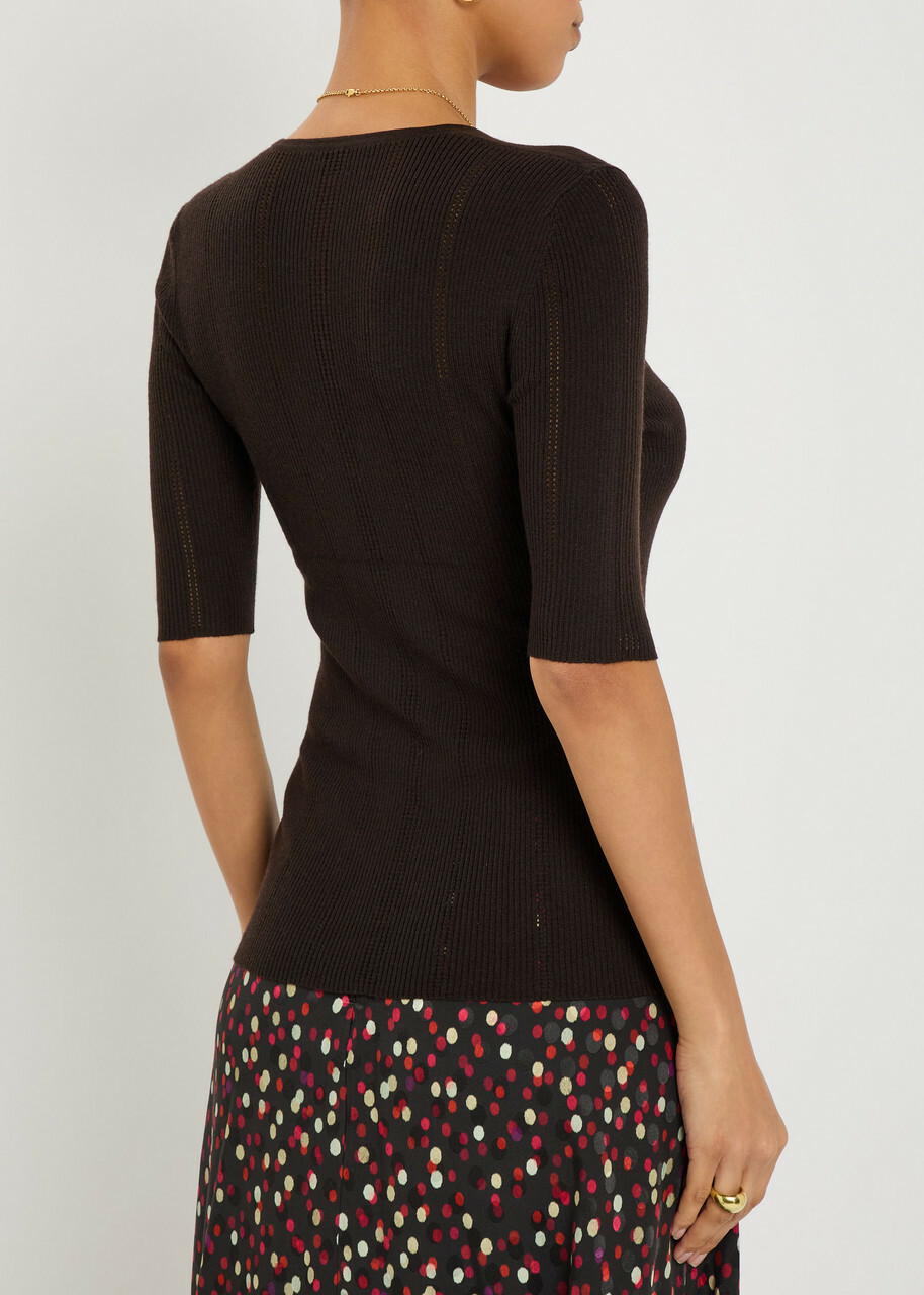 Gabriela Hearst Amari Pointelle Wool top Dark Brown