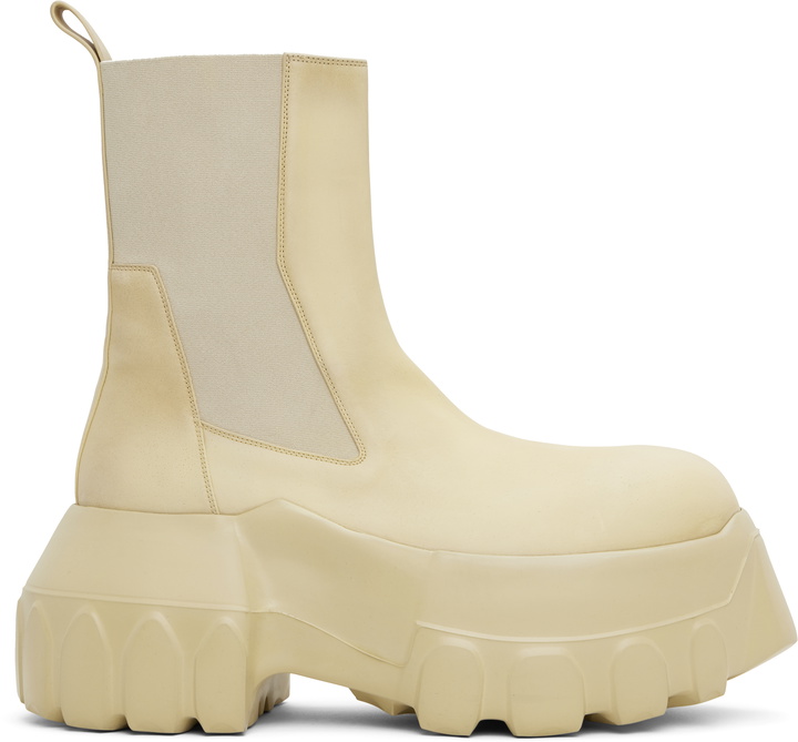 Photo: Rick Owens Beige Hollywood Beatle Mega Tractor Chelsea Boots