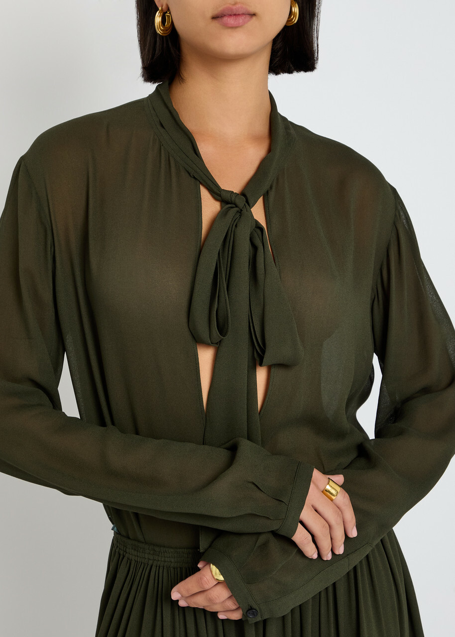 Alaïa Scarf Semi-sheer Chiffon Blouse Olive