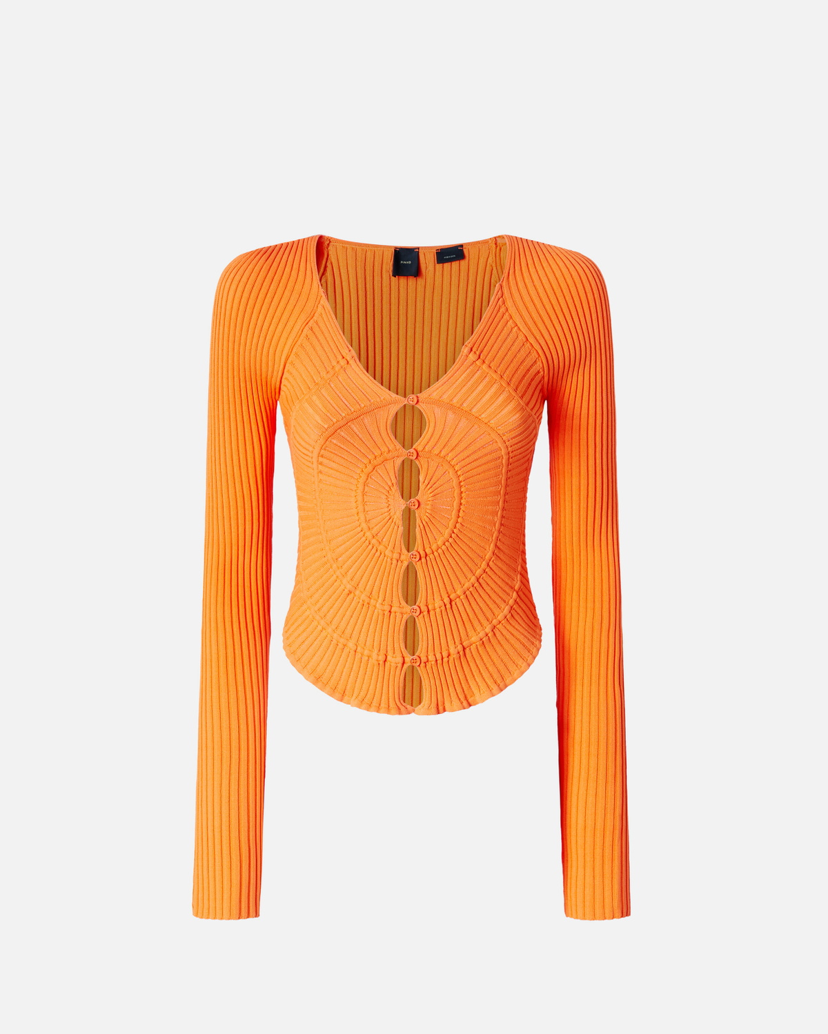 Pinko Slim Fit Ribbed Cardigan With Sunny Design Orange