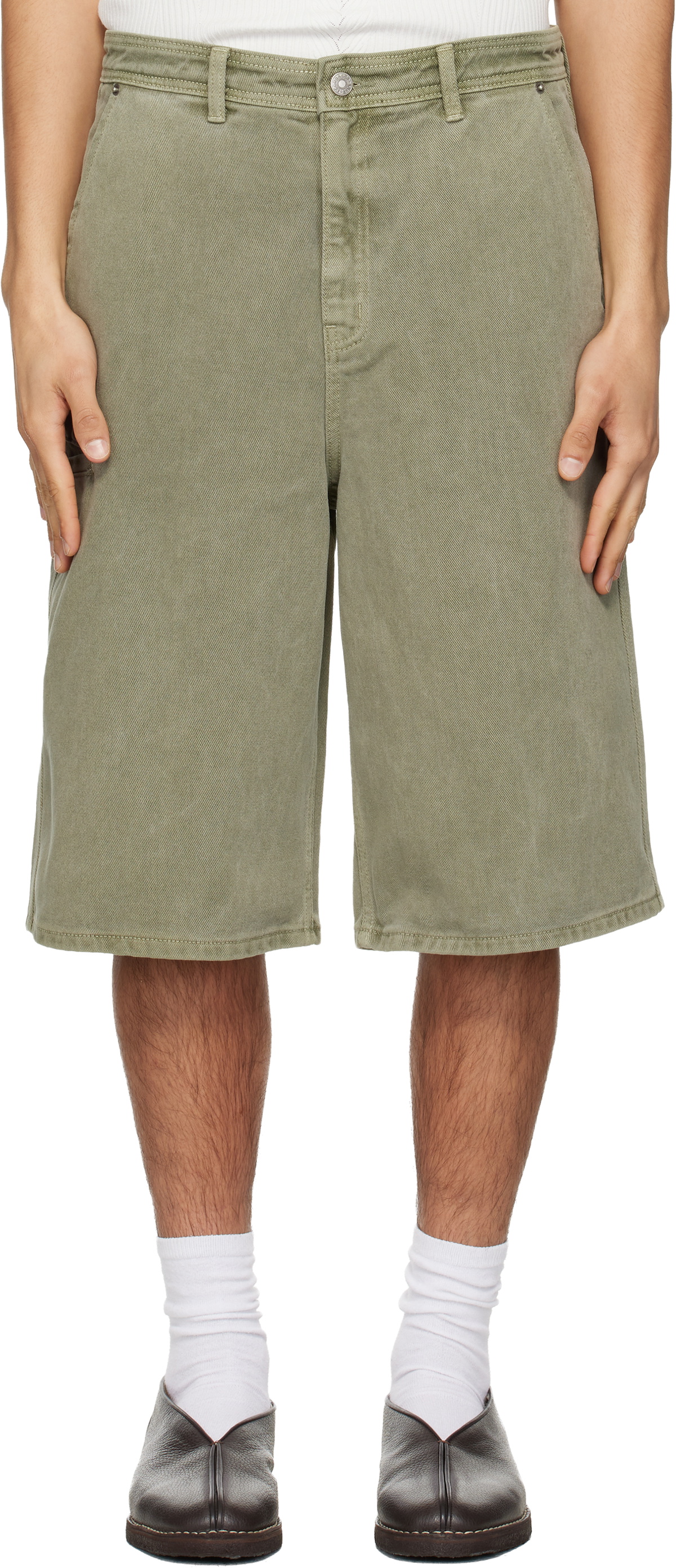 LE17SEPTEMBRE Green Garment-Dyed Denim Shorts